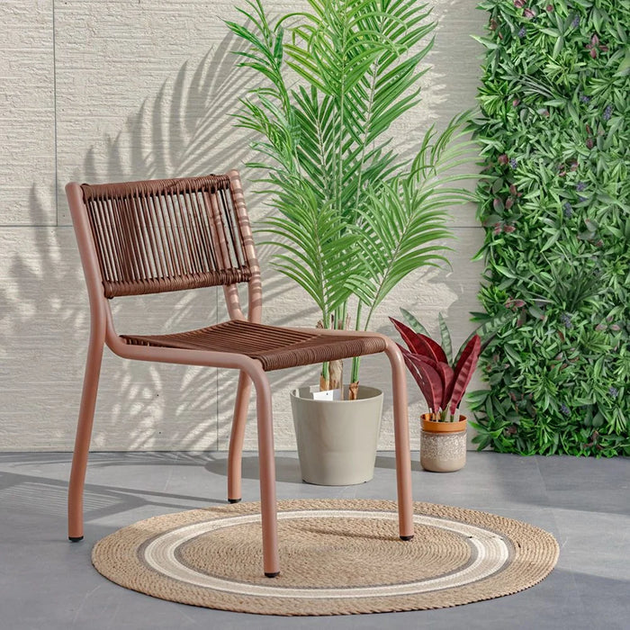 The Loom Chair Without Arm  Outdoor Garden Chair | All-Weather Garden Seating |  One Seater Stool Modern Outdoor Furniture For Indoor/ Outdoor 51x58x79cm-Brown/Red