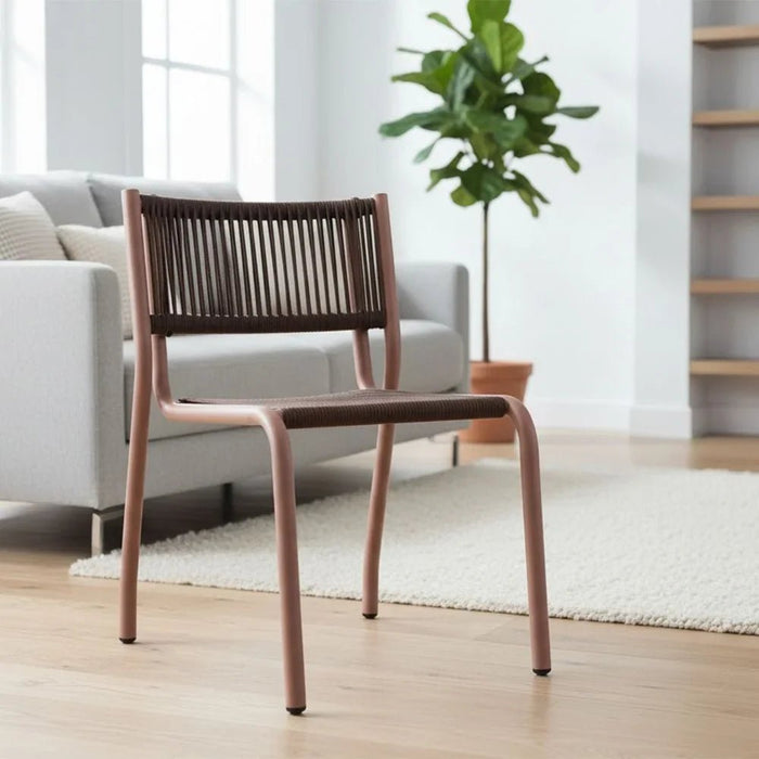 The Loom Chair Without Arm  Outdoor Garden Chair | All-Weather Garden Seating |  One Seater Stool Modern Outdoor Furniture For Indoor/ Outdoor 51x58x79cm-Brown/Red