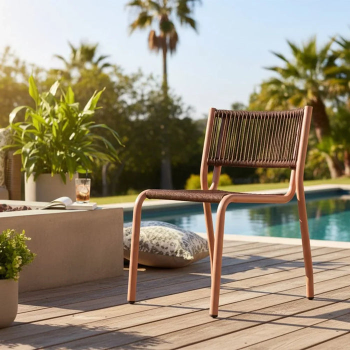 The Loom Chair Without Arm  Outdoor Garden Chair | All-Weather Garden Seating |  One Seater Stool Modern Outdoor Furniture For Indoor/ Outdoor 51x58x79cm-Brown/Red