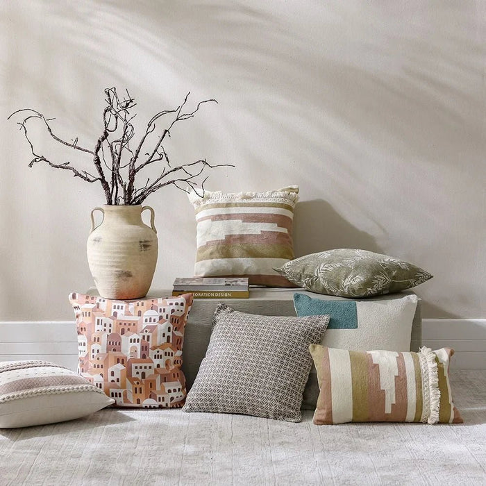 Woven Cushion  | Patio Throw Pillow Garden Farmhouse Decor | Decorative Cushion For Outdoor Seating Chair Sofa Swing Gazebo 30X45cm-Dusty Rose Blush