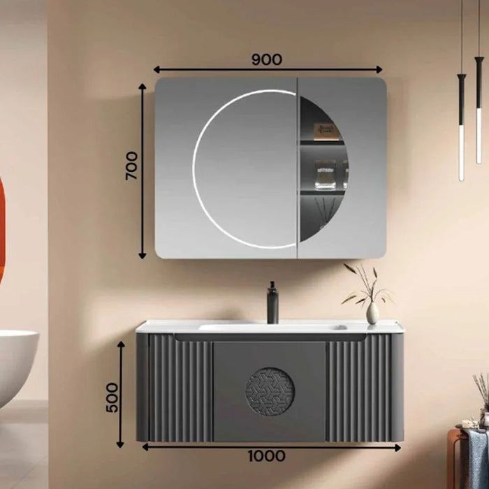 Vanity Set Basin Mirror AD6060 Plywood Melamine Basin 1000 x 500 Mirror 900 x 700, Black, Bathroom Vanity Set With Basin And Mirror, With 1 Year Warranty