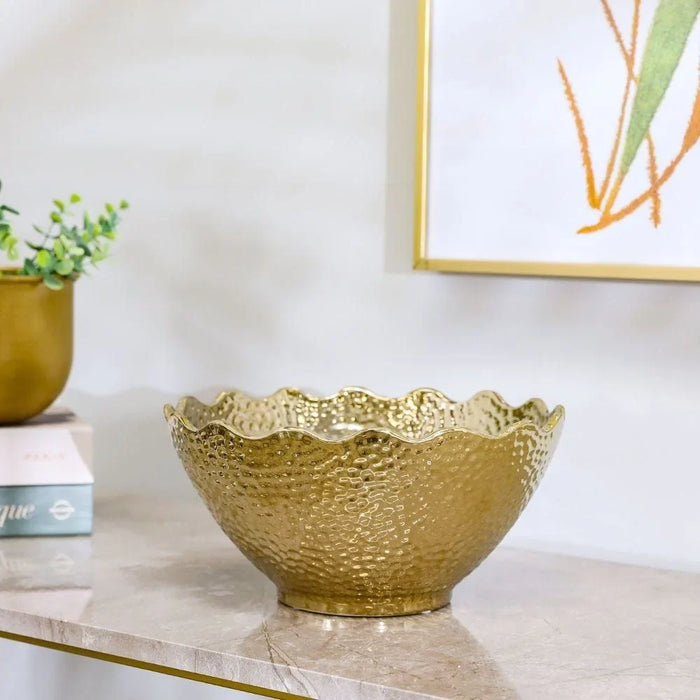 Liana Bowl Home Décor Gold Center piece Ligh weight Use as Table Decorative in Golden 26.5X26.5X12.5Cm Gold