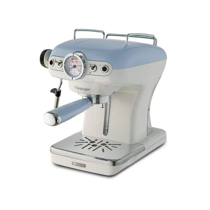 Ariete 1389/15 Retro Espresso Machine Blue, Coffee Maker With Milk Frother For Lattes Cappuccinos Powder And Pods