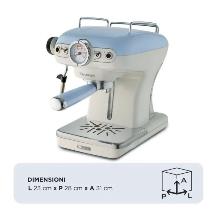 Ariete 1389/15 Retro Espresso Machine Blue, Coffee Maker With Milk Frother For Lattes Cappuccinos Powder And Pods