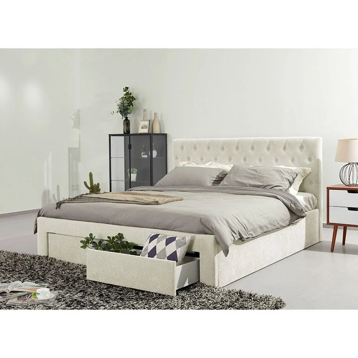 Bacia 180x200 King Bed with 2 Front Drawers-Beige-With 2-Year Warranty