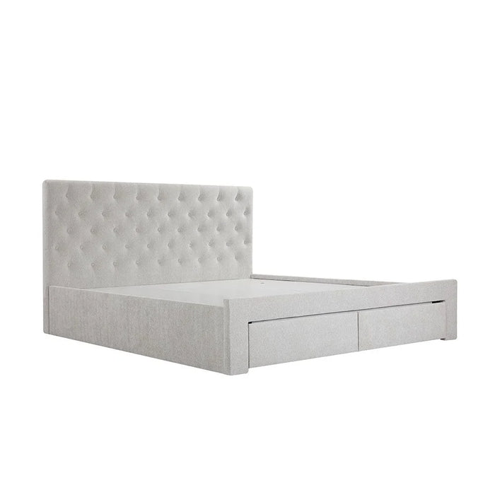 Bacia 180X200 King Bed With 2 Front Drawer Storage| Sturdy Modern Design Wooden Double Bed Frame Furniture| Quiet & Comfortable BedsL 218 x W 191 x H 111 cm - Light Grey