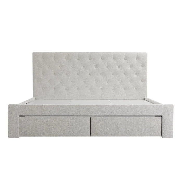 Bacia 180X200 King Bed With 2 Front Drawer Storage| Sturdy Modern Design Wooden Double Bed Frame Furniture| Quiet & Comfortable BedsL 218 x W 191 x H 111 cm - Light Grey