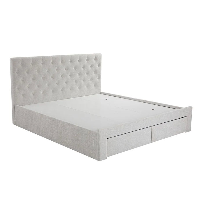 Bacia 180X200 King Bed With 2 Front Drawer Storage| Sturdy Modern Design Wooden Double Bed Frame Furniture| Quiet & Comfortable BedsL 218 x W 191 x H 111 cm - Light Grey
