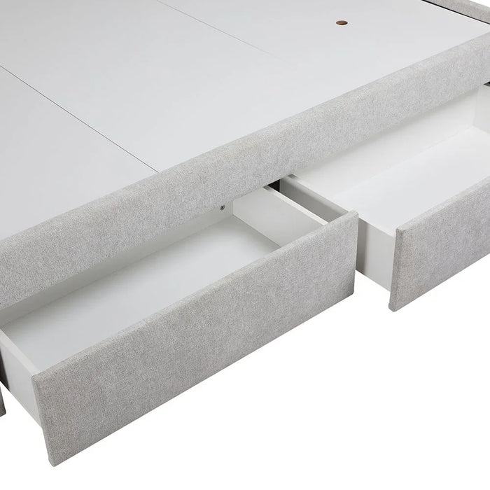Bacia 180X200 King Bed With 2 Front Drawer Storage| Sturdy Modern Design Wooden Double Bed Frame Furniture| Quiet & Comfortable BedsL 218 x W 191 x H 111 cm - Light Grey
