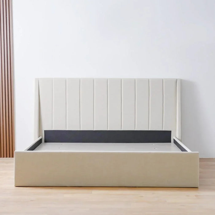 Supreme Benz 180x200 Upholstered King Bed | Modern Design Wooden Double Bed Frame Furniture | Comfortable Bed (Mattress Not Included) L215.5xW202xH111cm-Beige