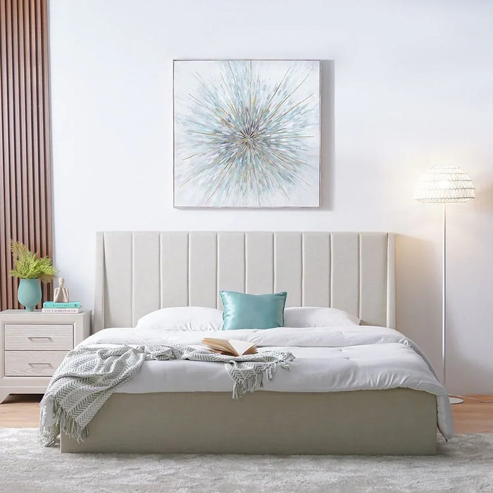 Supreme Benz 180x200 Upholstered King Bed | Modern Design Wooden Double Bed Frame Furniture | Comfortable Bed (Mattress Not Included) L215.5xW202xH111cm-Beige