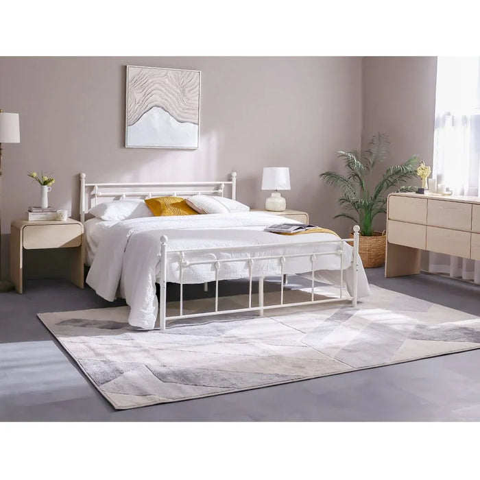 Bella Arrow 160x200 Metal Queen Bed | Modern Design Metal Double Bed Frame Furniture | Comfortable Bed (Mattress Not Included) L210.8xW168.2xH100cm-White