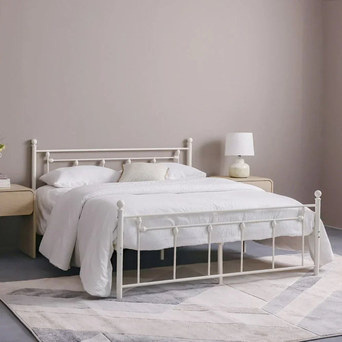 Bella Arrow 160x200 Metal Queen Bed | Modern Design Metal Double Bed Frame Furniture | Comfortable Bed (Mattress Not Included) L210.8xW168.2xH100cm-White