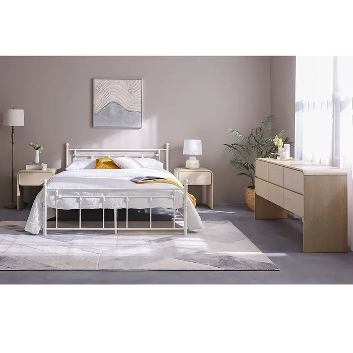 Bella Arrow 160x200 Metal Queen Bed | Modern Design Metal Double Bed Frame Furniture | Comfortable Bed (Mattress Not Included) L210.8xW168.2xH100cm-White