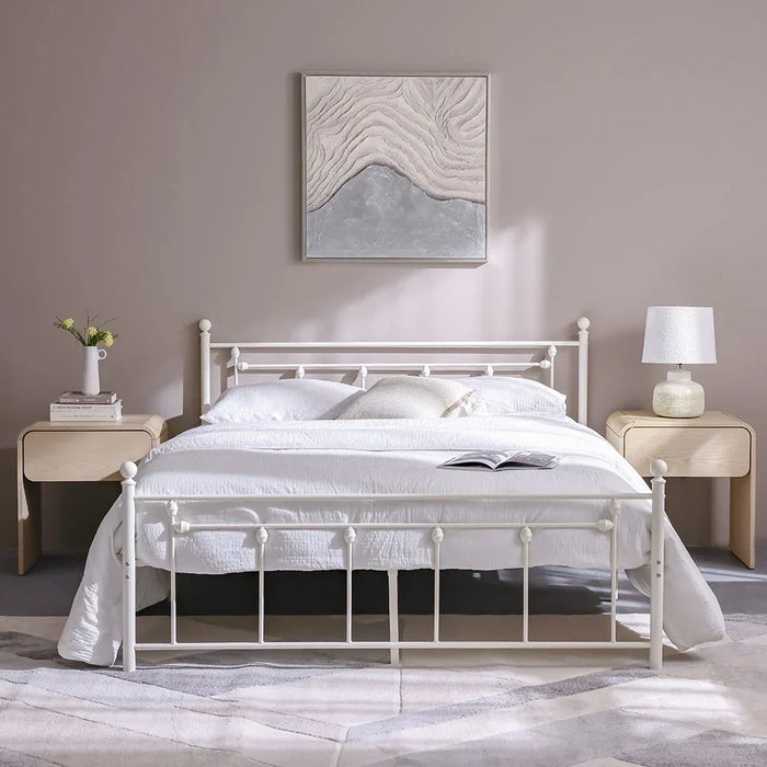 Bella Arrow 160x200 Metal Queen Bed | Modern Design Metal Double Bed Frame Furniture | Comfortable Bed (Mattress Not Included) L210.8xW168.2xH100cm-White