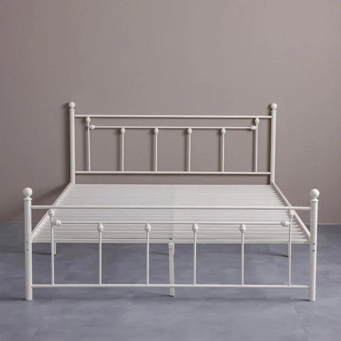 Bella Arrow 160x200 Metal Queen Bed | Modern Design Metal Double Bed Frame Furniture | Comfortable Bed (Mattress Not Included) L210.8xW168.2xH100cm-White