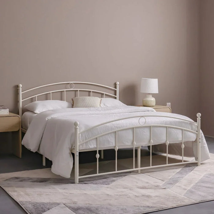 Bella Curve 160x200 Metal Queen Bed | Modern Design Metal Double Bed Frame Furniture | Comfortable Bed (Mattress Not Included) L210.8xW168.2xH101.6cm-White