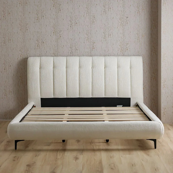 Ember 160x200 Upholstered Queen Bed | Modern Design Wooden Double Made In Malaysia -Natural