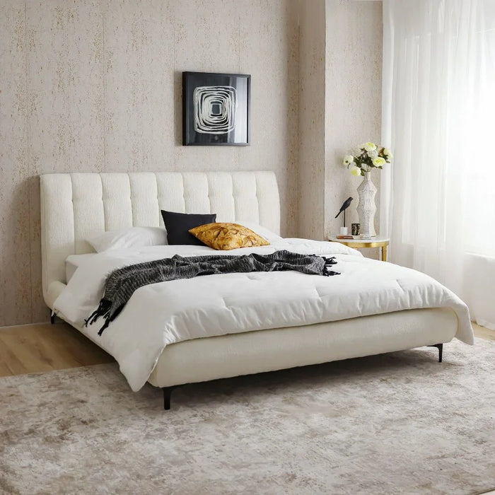 Ember 160x200 Upholstered Queen Bed | Modern Design Wooden Double Made In Malaysia -Natural