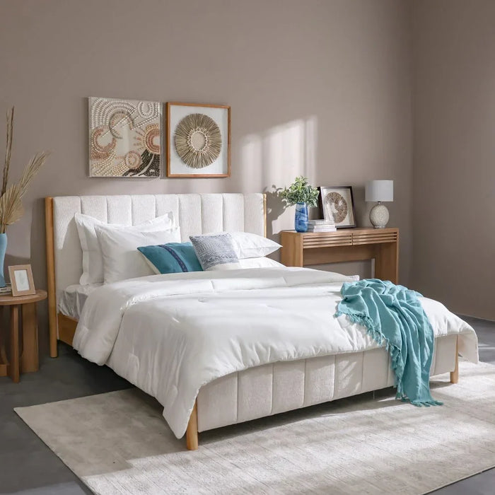 Avalon 180x200 King Bed With Upholstered Headboard | Modern Design Wooden Double Made In Malaysia -Pearl