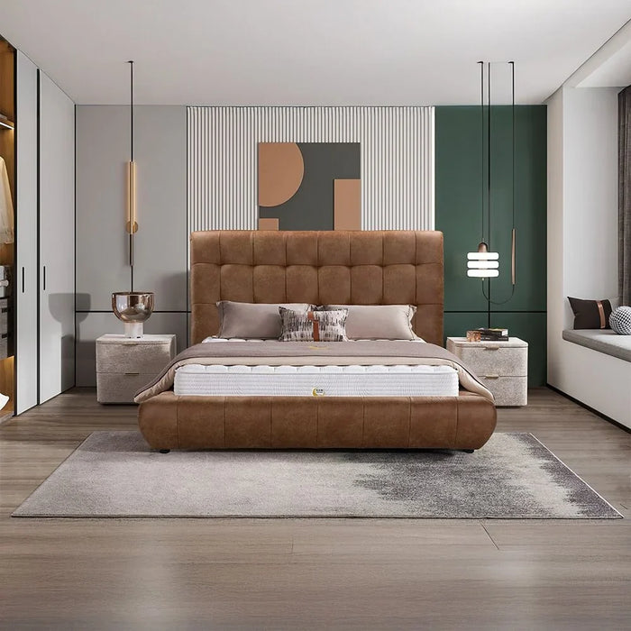 Aragon 150x200 Queen Bed - Stylish Caramel Platform Bed for Bedroom, Durable Foam Construction, Ideal for Modern Decor - Size: L246xW185xH112cm