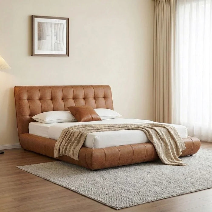 Aragon 180x200 King Bed - Caramel Platform Bed for Ultimate Comfort | Stylish Bedroom Furniture | Durable Foam Construction | Size: L246xW215xH112cm