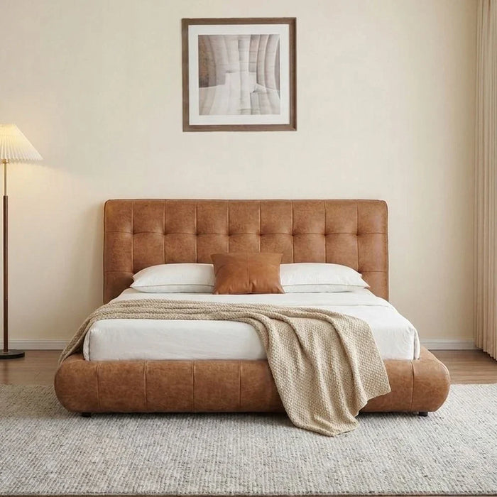 Aragon 180x200 King Bed - Caramel Platform Bed for Ultimate Comfort | Stylish Bedroom Furniture | Durable Foam Construction | Size: L246xW215xH112cm