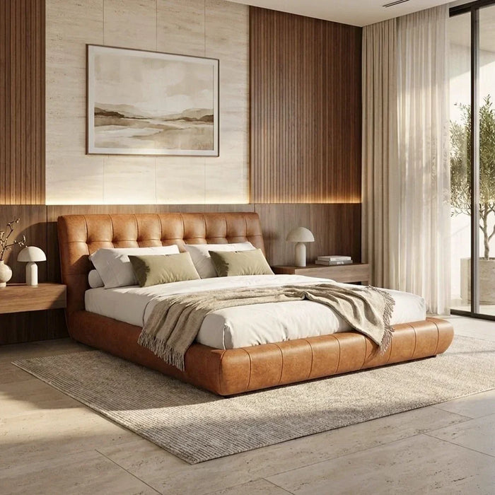 Aragon 180x200 King Bed - Caramel Platform Bed for Ultimate Comfort | Stylish Bedroom Furniture | Durable Foam Construction | Size: L246xW215xH112cm