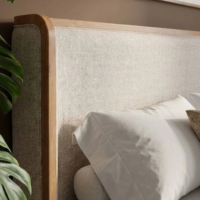 Nordomi 200X200 Upholstered Super King Bed w/Solid Wood Frame | Modern Design Wooden Double Bed Frame Furniture | Comfortable Bed (Mattress Not Included) - Beige/Natural