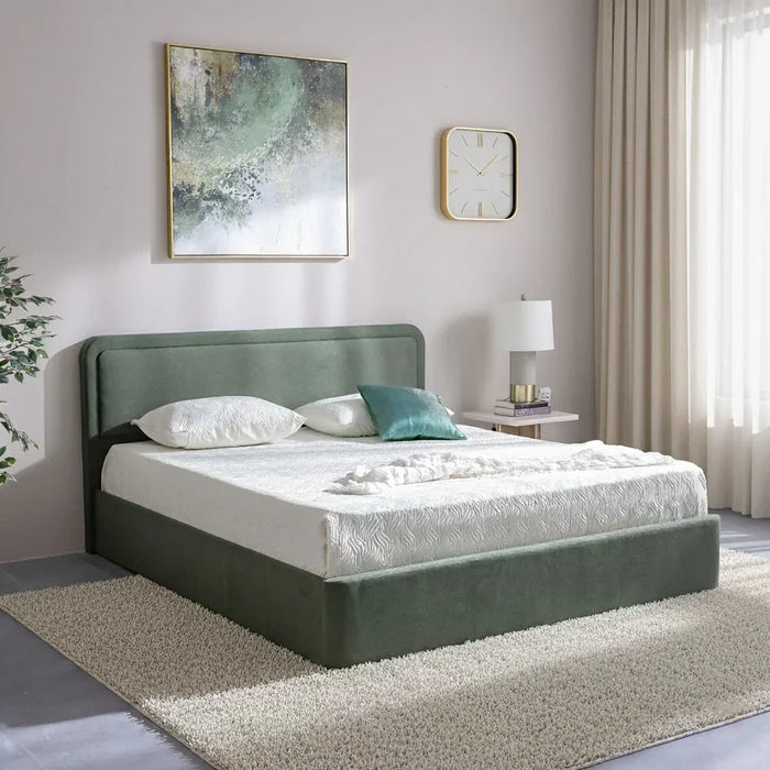 Olive 160x200 Upholstered Queen Bed | Modern Design Wooden Double Bed Frame Furniture | Comfortable Bed (Mattress Not Included) -Olive Green