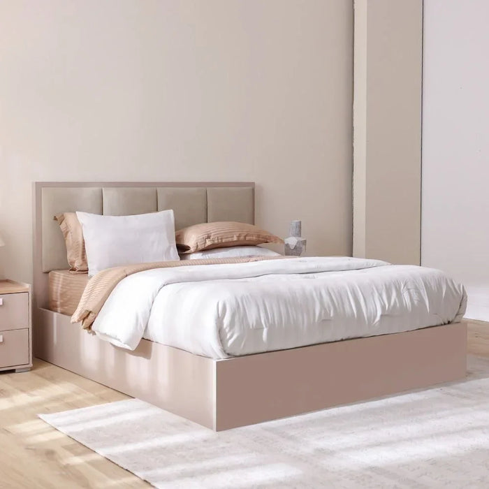Cardano 180 x 200 King Bed with Hydraulic Underbed Storage | Modern Design Wooden Double Bed Frame Furniture | Comfortable Bed (Mattress Not Included) L214.7xW188xH120cm - Beige