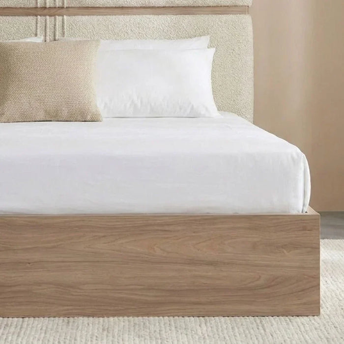 Vallary 150x200 Queen Bed WithUpholstered Headboard | Modern Design Double Bed Frame (Mattress Not Included) L214.5xW163xH125cm - Grey Walnut/Dark Beige