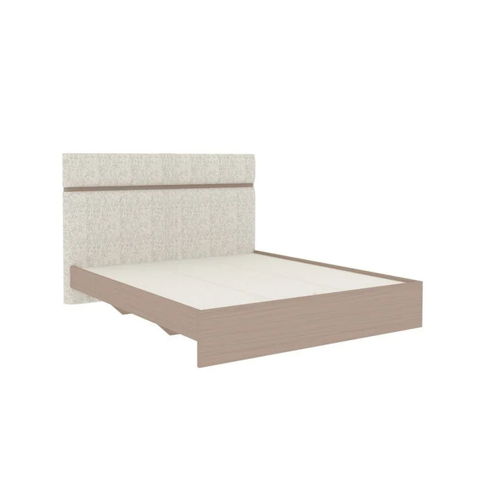 Vallary 150x200 Queen Bed WithUpholstered Headboard | Modern Design Double Bed Frame (Mattress Not Included) L214.5xW163xH125cm - Grey Walnut/Dark Beige