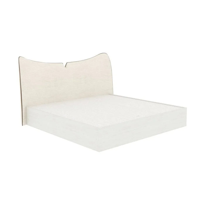 Mirova 150x200 Queen Bed WithUpholstered Headboard | Modern Design Double Bed Frame (Mattress Not Included) L223.5xW183xH120cm - Cream/White Wash Oak