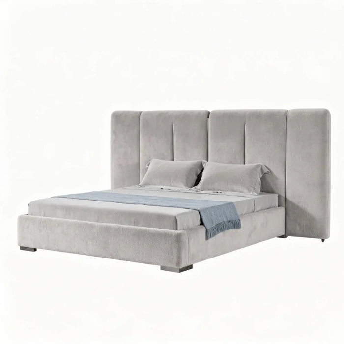 Braxton 160X200 Upholstered Queen Bed With Hydraulic Storage & Foldable Headboard | Modern Design Double Bed Frame (Mattress Not Included) L260xW221xH140cm - L.Grey/Charcoal Black Metal