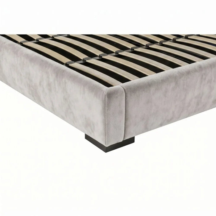 Braxton 160X200 Upholstered Queen Bed With Hydraulic Storage & Foldable Headboard | Modern Design Double Bed Frame (Mattress Not Included) L260xW221xH140cm - L.Grey/Charcoal Black Metal