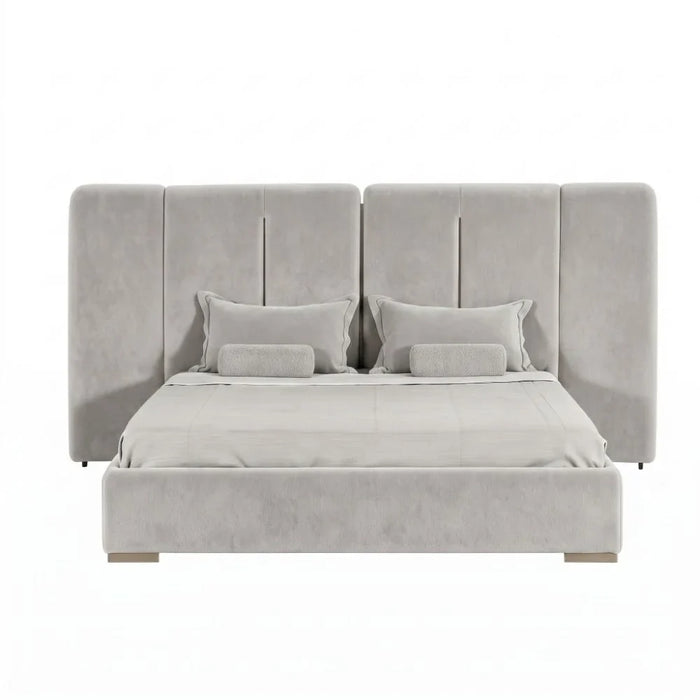 Braxton 180X200 Upholstered King Bed With Hydraulic Storage & Foldable Headboard | Modern Design Double Bed Frame (Mattress Not Included) L290xW221xH140cm - L.Brown/Brushed Bronze Metal