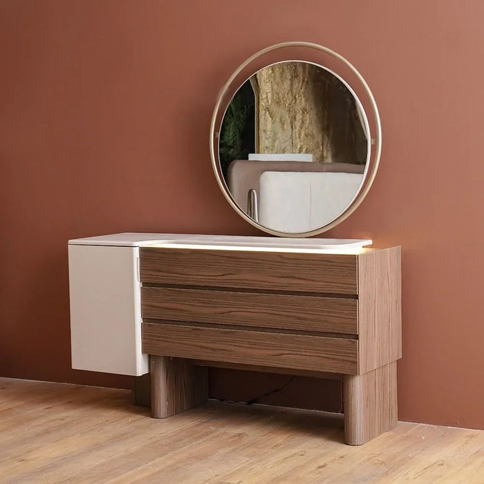 Somahus 180x200 Upholstered King Bed Set with 2 Nightstands, LED Lighting, Dresser Mirror & Stool – Elegant Walnut/Brown Bedroom Furniture for Luxurious Comfort & Style