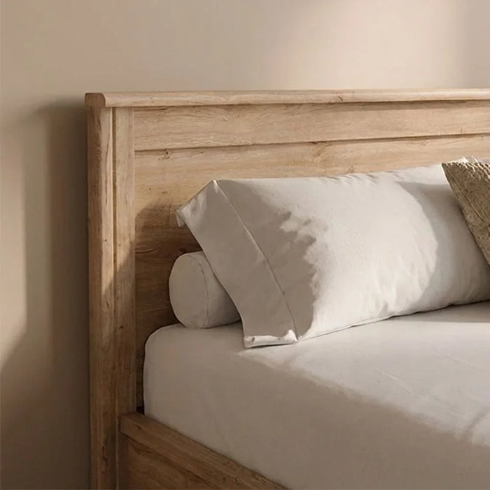 Raymond 180X200 Hydraulic King Bed+2Nightstands+Dresser/Mirror| Comfortable Bedset | Sturdy Modern Design Wooden Bedroom Set - Canada Oak