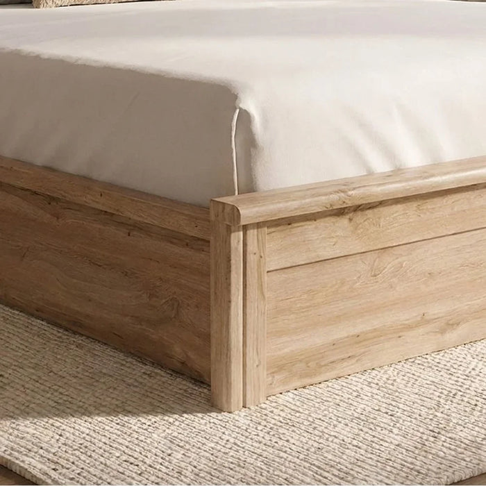 Raymond 180X200 Hydraulic King Bed+2Nightstands+Dresser/Mirror| Comfortable Bedset | Sturdy Modern Design Wooden Bedroom Set - Canada Oak