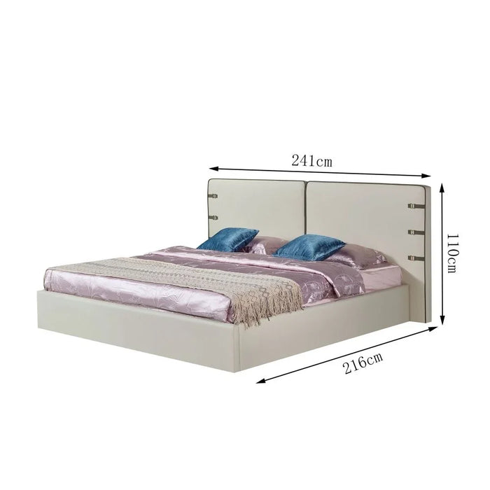 Marena 200x200 Upholstered Super King Bedset With 2 Night Stand and 6 Drawer Dresser with Mirror & Stool | Comfortable Bed Set | Sturdy Modern Design Bedroom Set - Light Beige/Olive