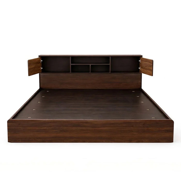 Kentorp 160X200 Queen Bed+1 Nightstand+Dresser/Mirror & Stool| Comfortable Bedset | Sturdy Modern Design Wooden Bedroom Set - Espresso/Columbia
