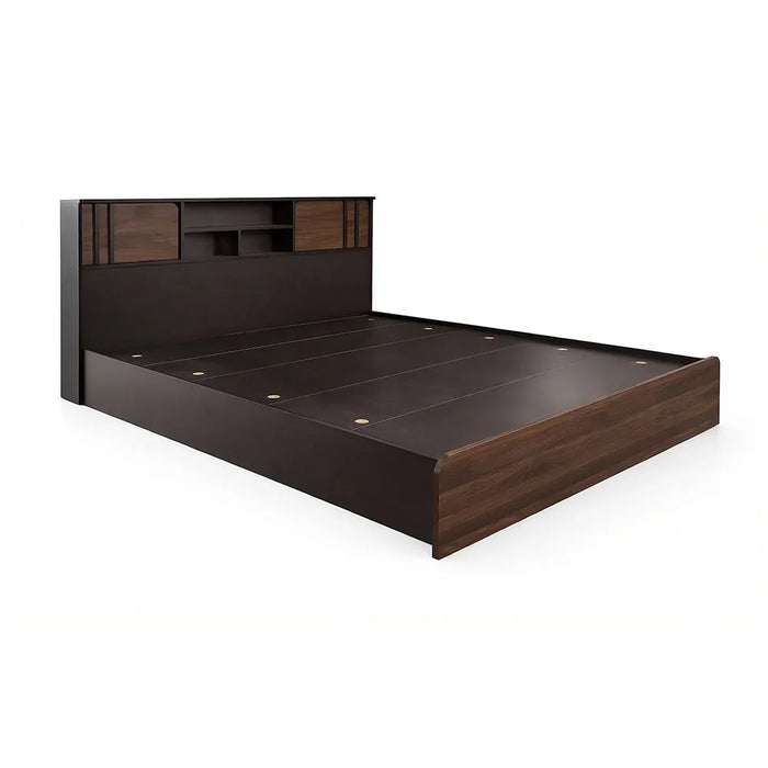 Kentorp 160X200 Queen Bed+1 Nightstand+Dresser/Mirror & Stool| Comfortable Bedset | Sturdy Modern Design Wooden Bedroom Set - Espresso/Columbia