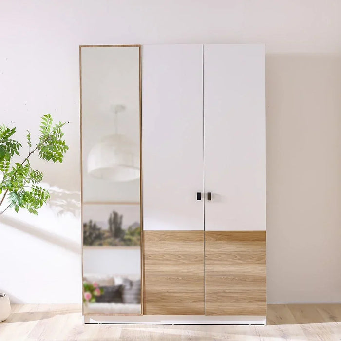 Sacramento 3 Door Wardrobe With Mirror - Beige / Oak