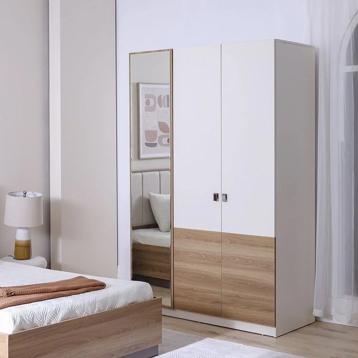 Sacramento 3 Door Wardrobe With Mirror - Beige / Oak