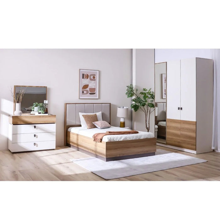 Sacramento 3 Door Wardrobe With Mirror - Beige / Oak