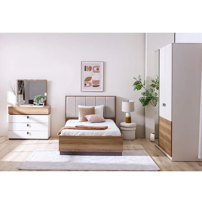 Sacramento 3 Door Wardrobe With Mirror - Beige / Oak