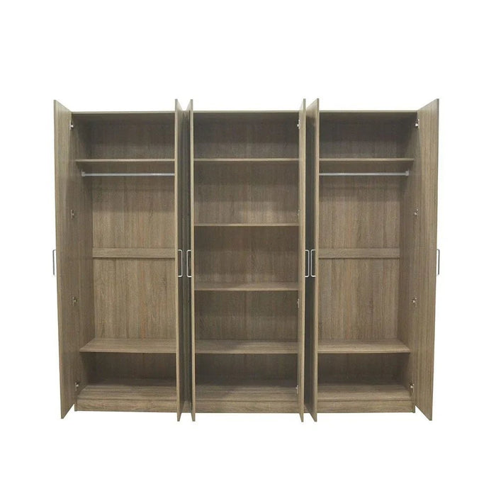 Supreme 6-Door Wardrobe With Mirror For Hanging Clothes Extra Sturdy Rack Storage Organiser Modern Design Space Saving Cabinets For Bedroom - French Sonoma Oak