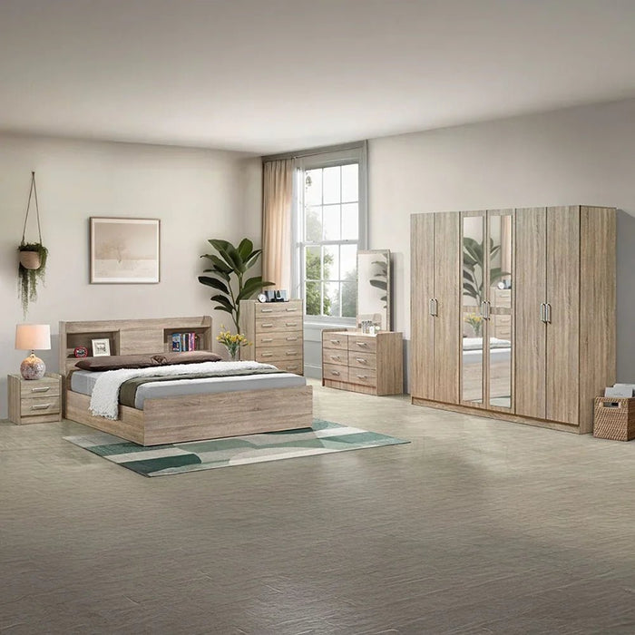 Supreme 6-Door Wardrobe With Mirror For Hanging Clothes Extra Sturdy Rack Storage Organiser Modern Design Space Saving Cabinets For Bedroom - French Sonoma Oak