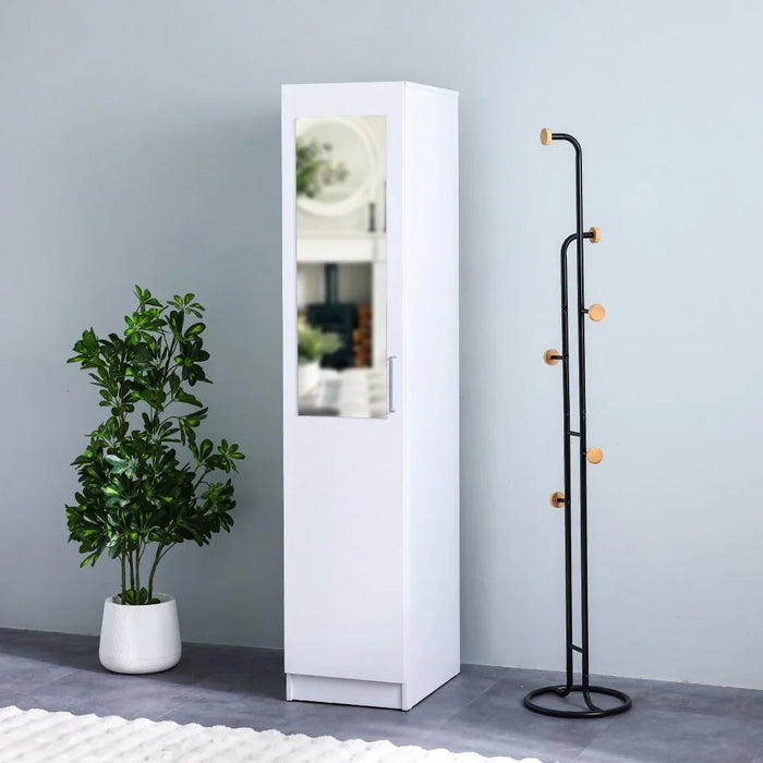 Supreme 1 Door Wardrobe With Mirror | Extra Sturdy Closet, Clothes Storage Cupboard | Modern Design Space Saving Swing Door Cabinet For Bedroom L40xW52xH190cm - White